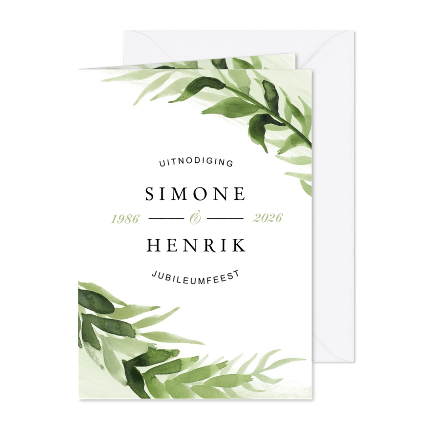 Jubileum uitnodiging klassiek bladeren tuinfeest - Kaartimpressie