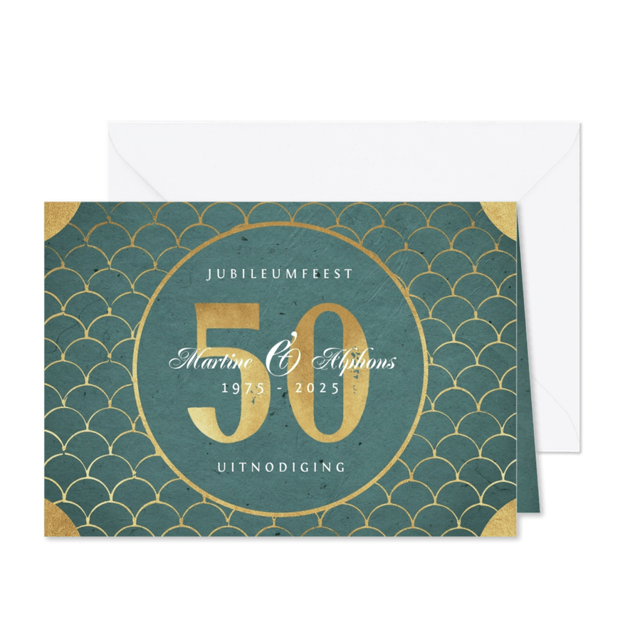 Jubileum uitnodiging klassiek retro goud patroon - Kaartimpressie