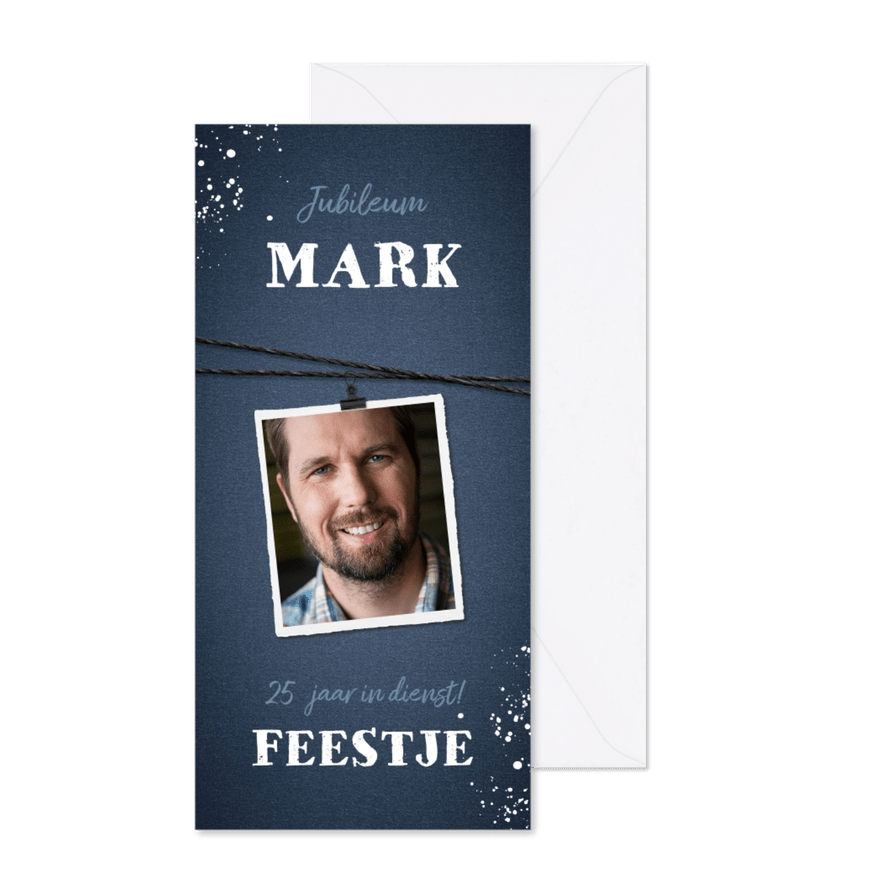 Jubileum uitnodiging met foto, touw en spetters - Kaartimpressie