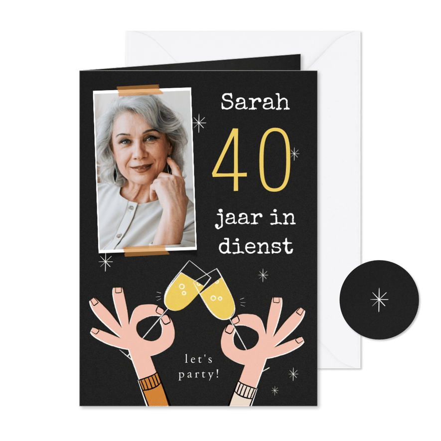 Jubileum uitnodiging retro met foto en illustratie - Kaartimpressie
