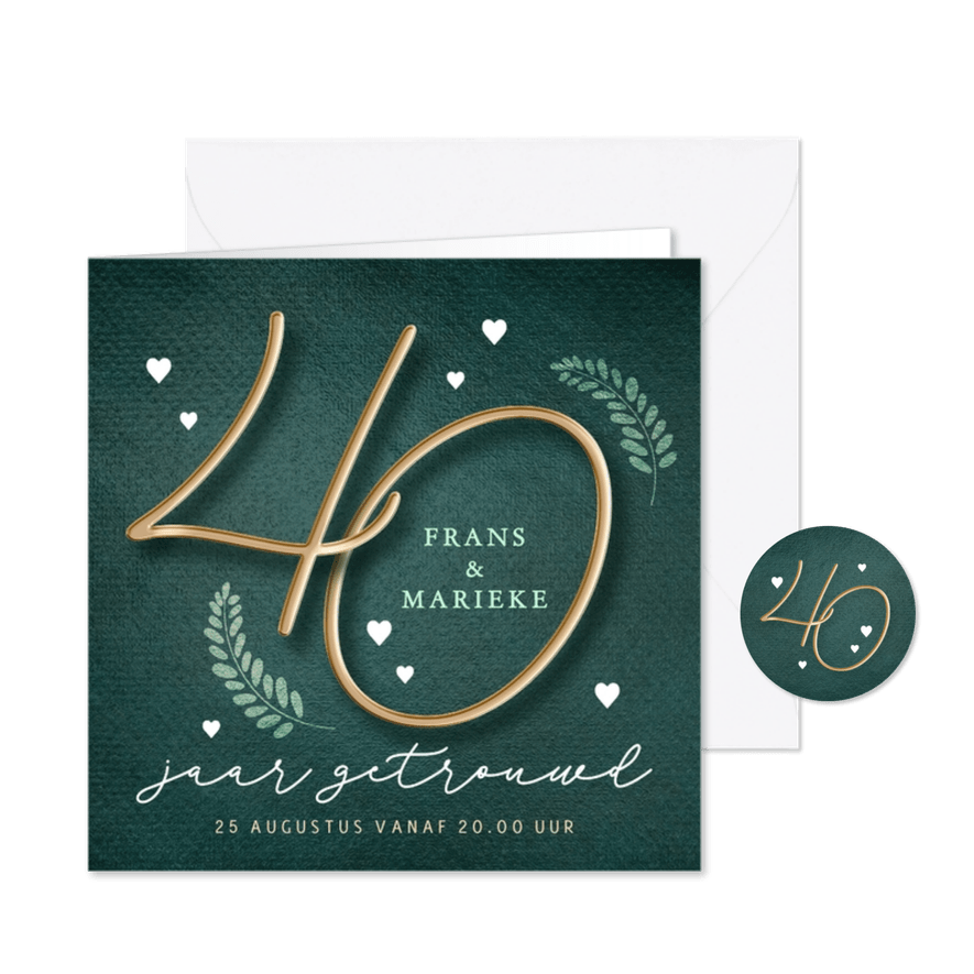Jubileum uitnodiging stijlvol getal 40 jaar - Kaartimpressie