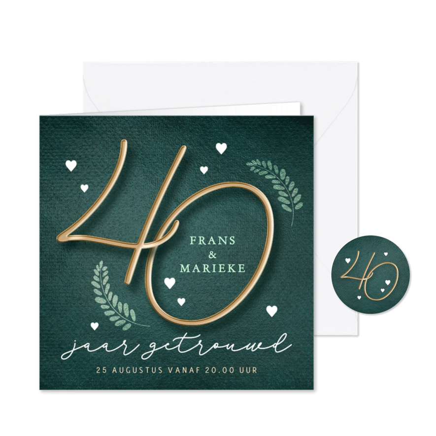 Jubileum uitnodiging stijlvol getal 40 jaar - Kaartimpressie