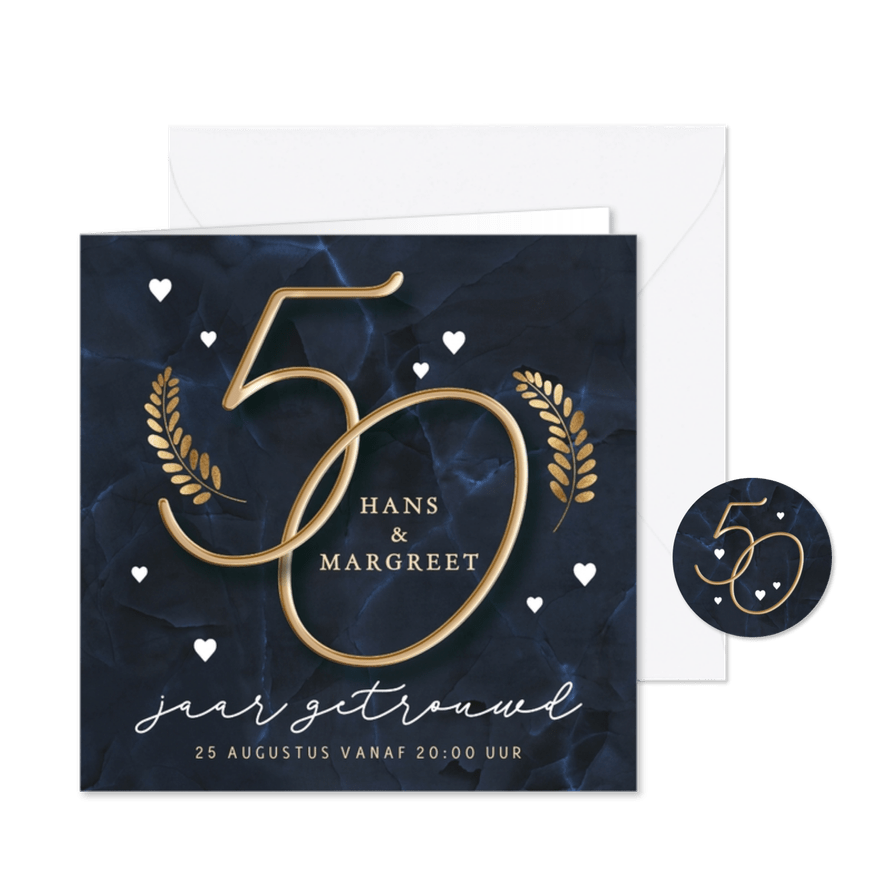 Jubileum uitnodiging stijlvol getal 50 - Kaartimpressie