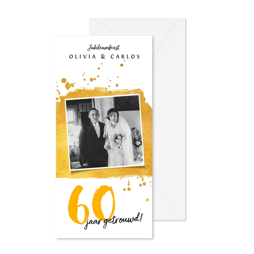Jubileum uitnodiging stijlvol met goud en eigen foto - Kaartimpressie