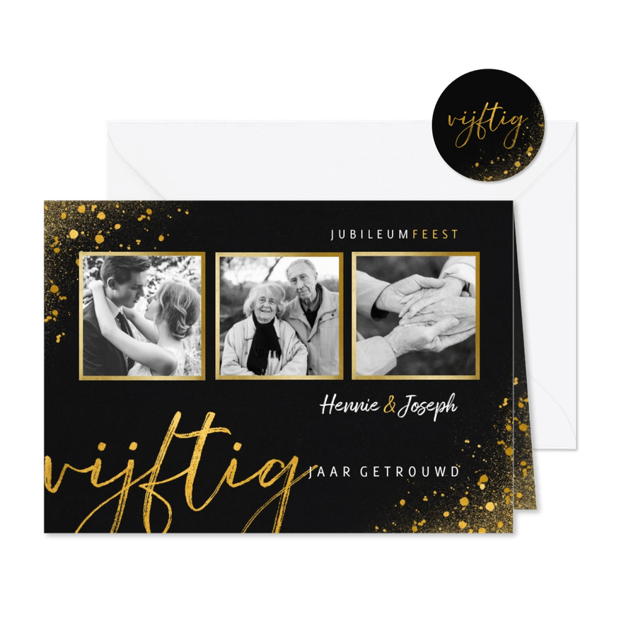 Jubileum uitnodiging vijftig jaar met 3 foto's - Kaartimpressie