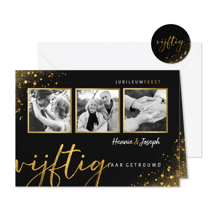 Jubileum uitnodiging vijftig jaar met 3 foto's - Kaartimpressie