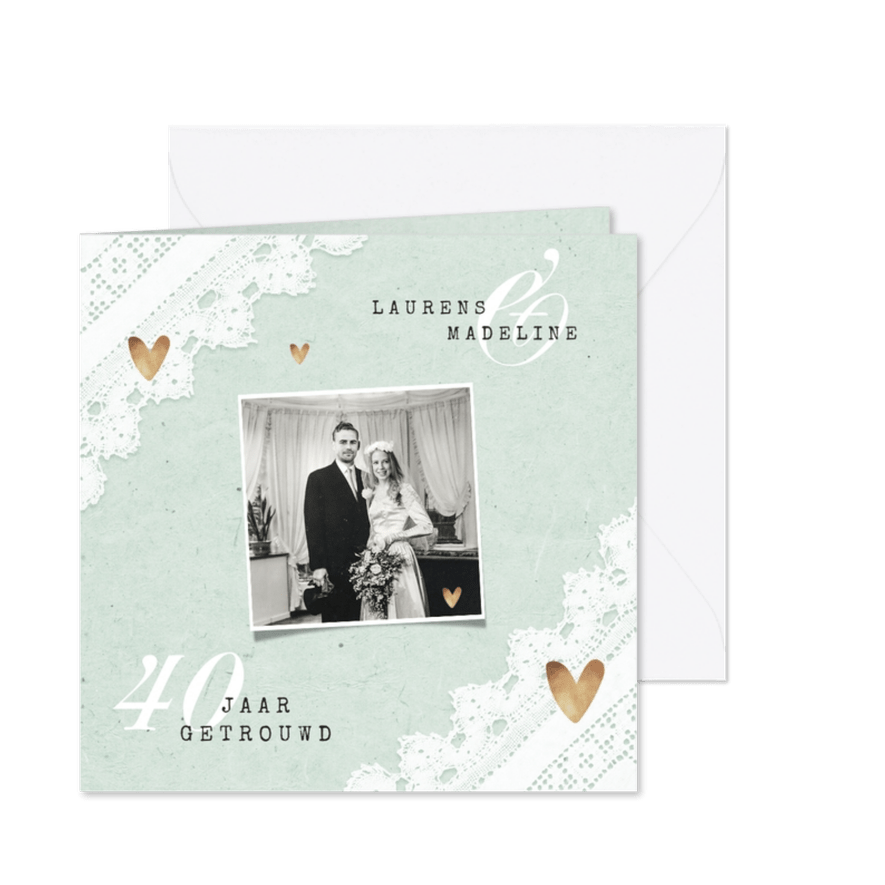 Jubileum uitnodiging vintage kant mintgroen foto - Kaartimpressie