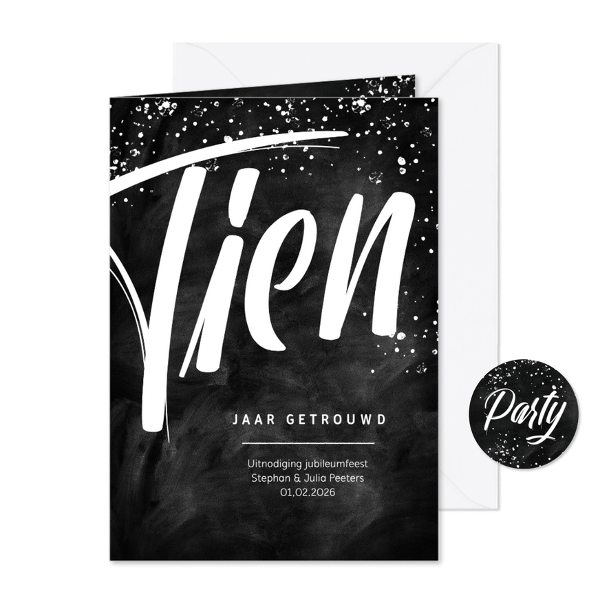 Jubileumfeest 10 jaar getrouwd uitnodiging krijt stijlvol - Kaartimpressie