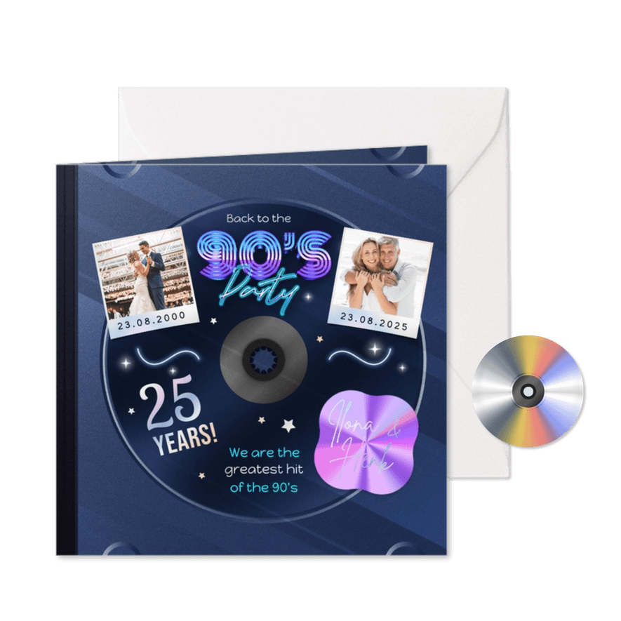 Jubileumfeest 25 jaar getrouwd 90's CD album holografisch - Kaartimpressie