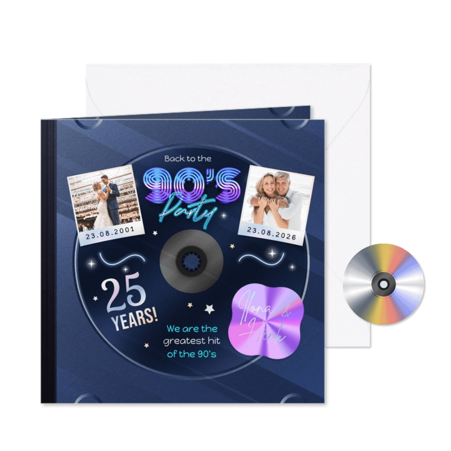 Jubileumfeest 25 jaar getrouwd 90's CD album holografisch - Kaartimpressie