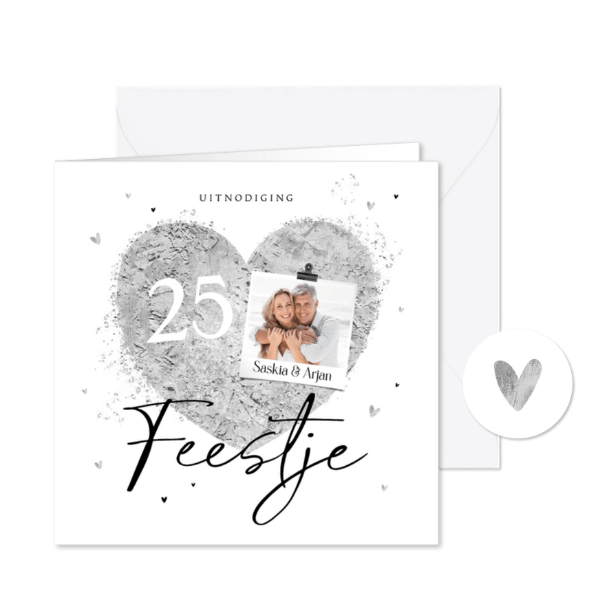 Jubileumfeest 25 jaar zilver hartjes champagne foto - Kaartimpressie