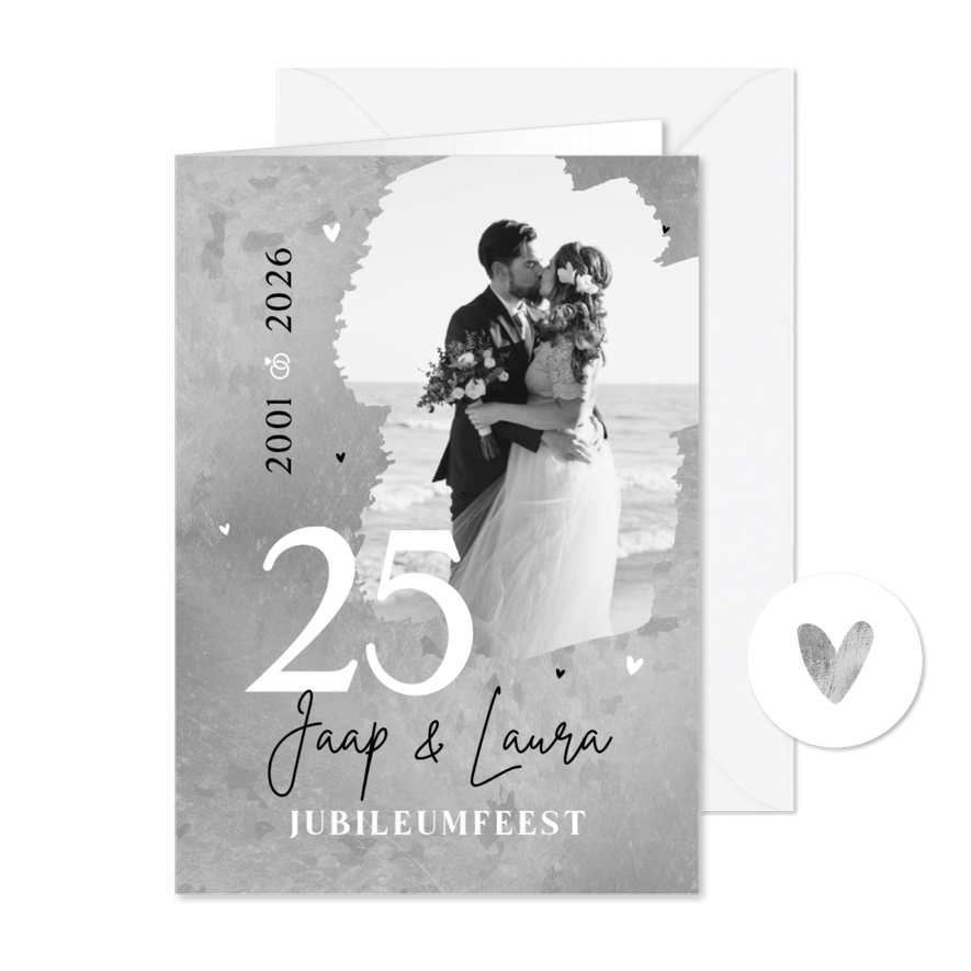 Jubileumfeest 25 jaar zilveren huwelijk feestje uitnodiging - Kaartimpressie