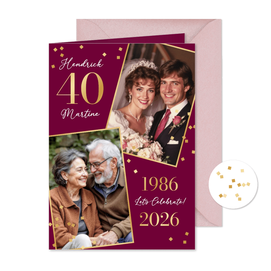 Jubileumfeest 40 jaar getrouwd trouwdag confetti goud - Kaartimpressie