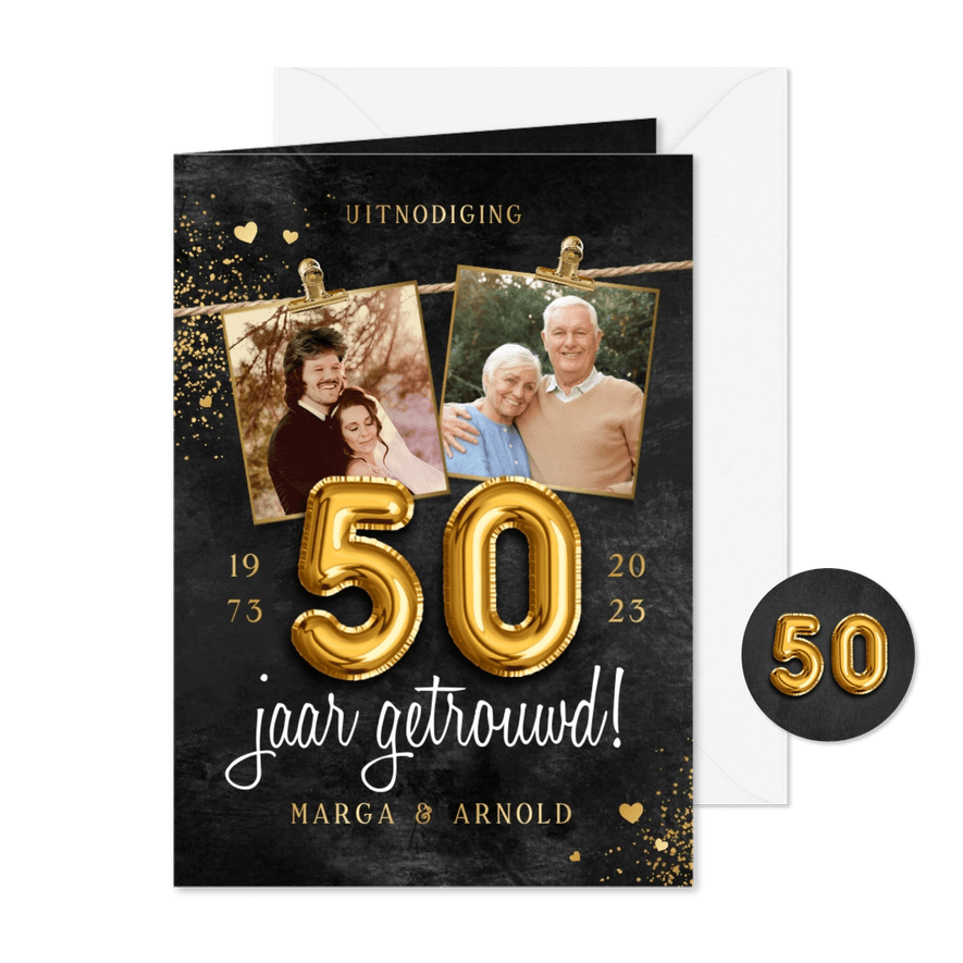 Jubileumfeest 50 jaar getrouwd foto's folieballonnen - Kaartimpressie