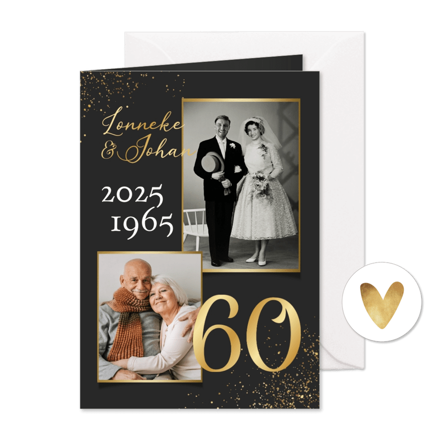 Jubileumfeest 60 jaar foto goud spetters - Kaartimpressie