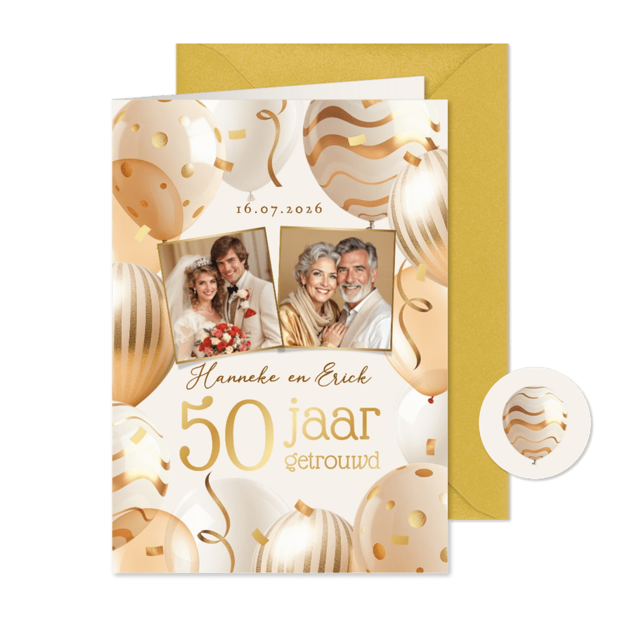 Jubileumfeest goud ballonnen uitnodiging 50 jaar foto's - Kaartimpressie