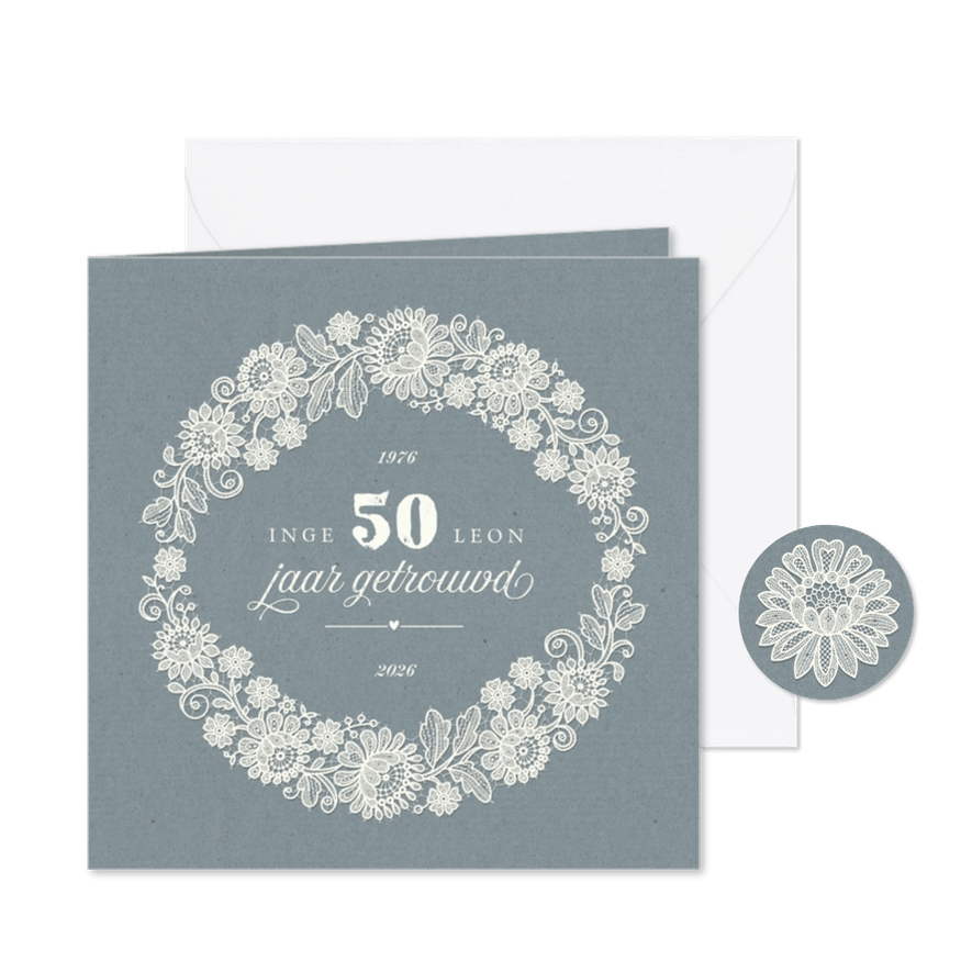 Jubileumfeest klassiek vintage kant krans uitnodiging kraft - Kaartimpressie