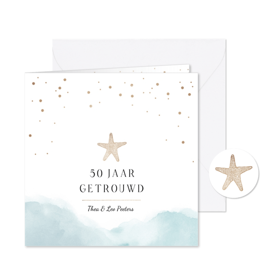 Jubileumfeest summer chique waterverf goud zeester - Kaartimpressie
