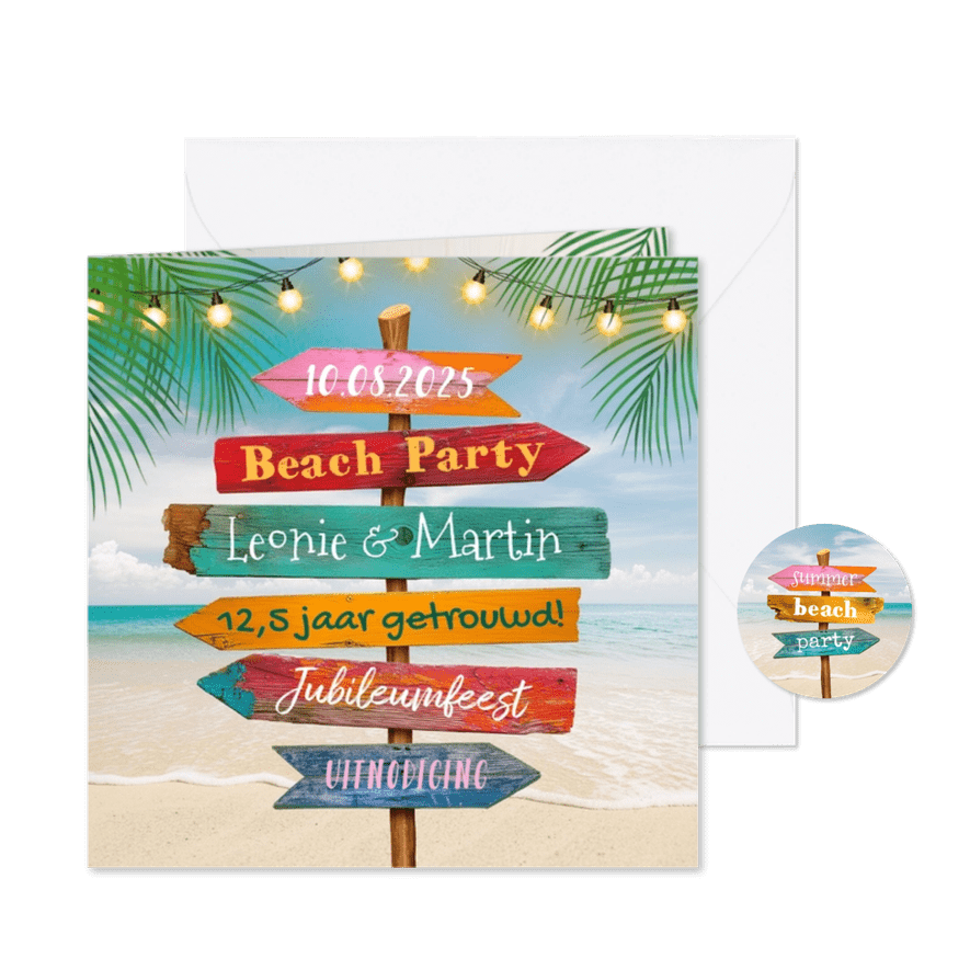Jubileumfeest tropisch wegwijzers beach party zomer feestje - Kaartimpressie