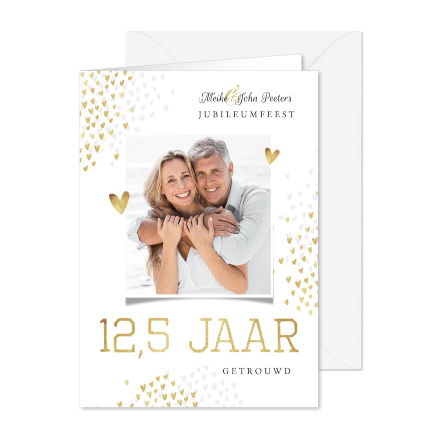 Jubileumfeest uitnodiging 12,5 jaar goud hartjes stijlvol - Kaartimpressie