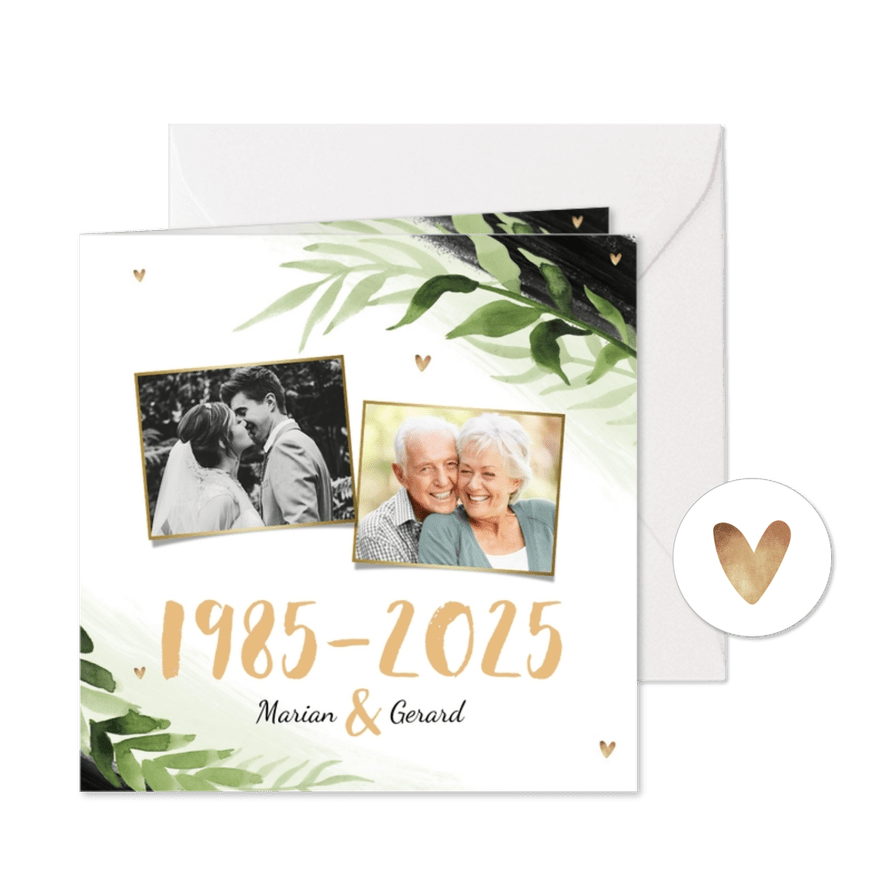 Jubileumfeest uitnodiging 40 jaar botanisch hip hartjes - Kaartimpressie