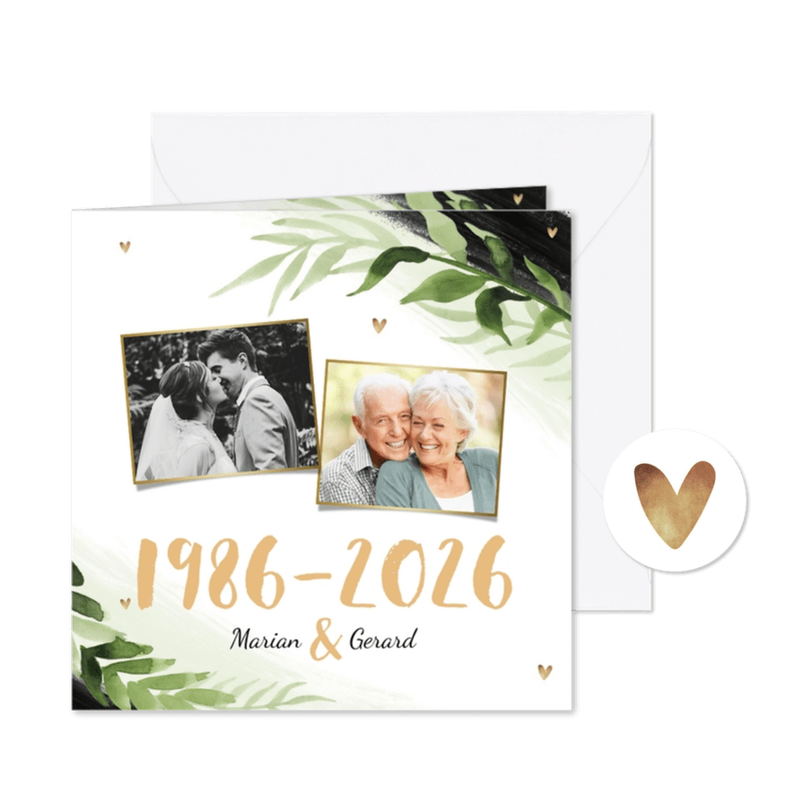 Jubileumfeest uitnodiging 40 jaar botanisch hip hartjes - Kaartimpressie