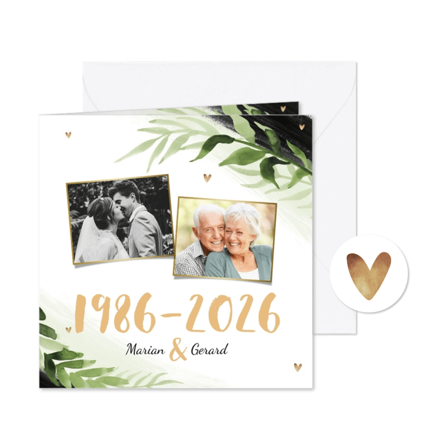 Jubileumfeest uitnodiging 40 jaar botanisch hip hartjes - Kaartimpressie