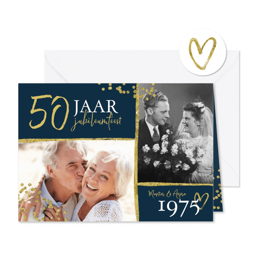 Jubileumfeest uitnodiging 50 jaar confetti goud foto - Kaartimpressie