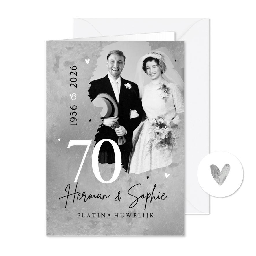 Jubileumfeest uitnodiging 70 jaar platina huwelijk foto - Kaartimpressie
