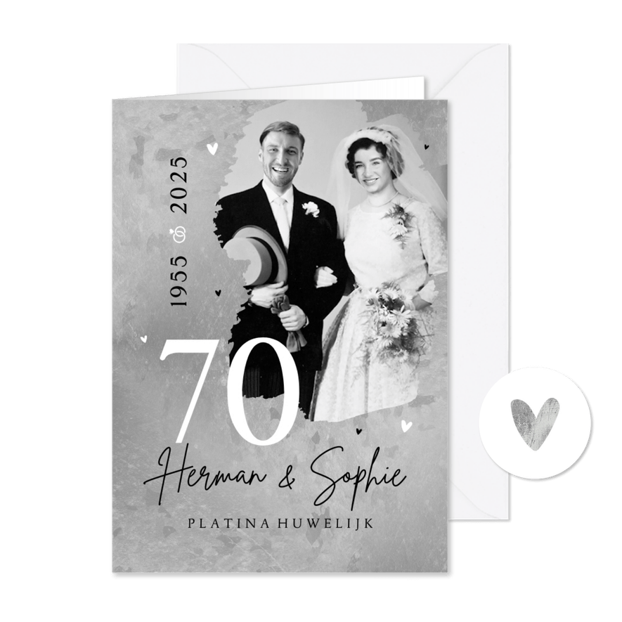 Jubileumfeest uitnodiging 70 jaar platina huwelijk foto - Kaartimpressie