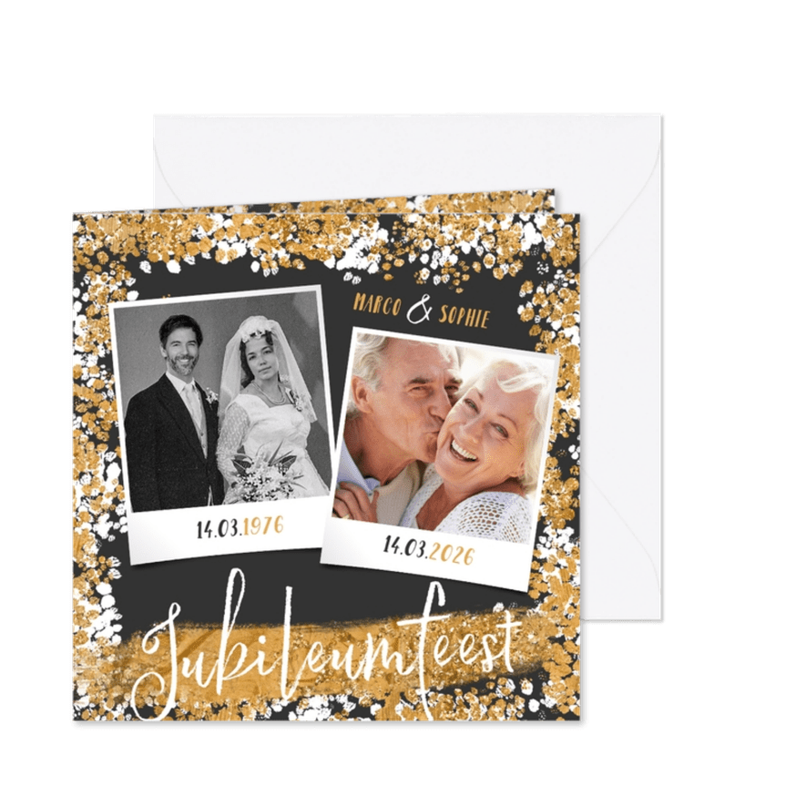 Jubileumfeest uitnodiging goud confetti foto's 50 - Kaartimpressie