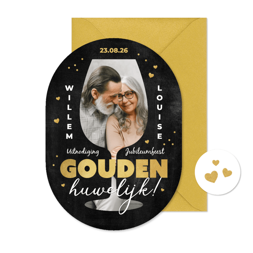 Jubileumfeest uitnodiging gouden huwelijk wijn foto - Kaartimpressie