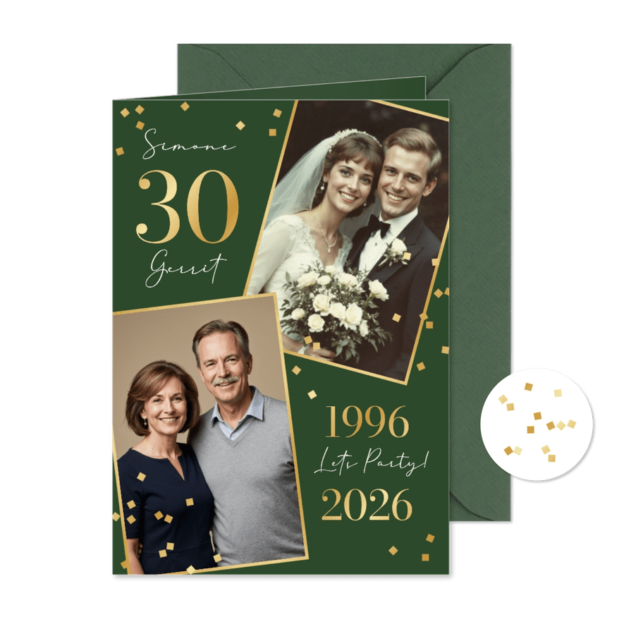 Jubileumfeest uitnodiging huwelijk 30 jaar confetti goud - Kaartimpressie