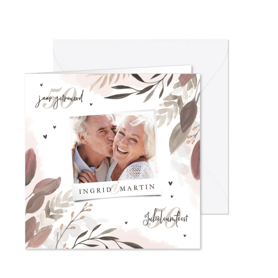 Jubileumfeest uitnodiging stijlvol foto bladeren - Kaartimpressie