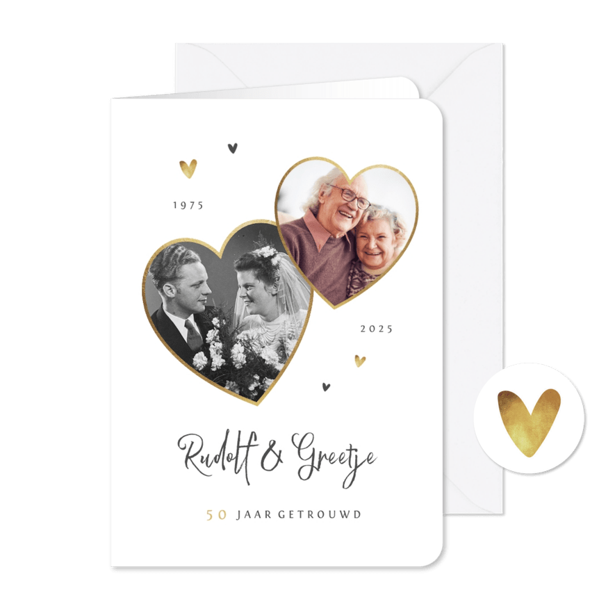 Jubileumfeest uitnodiging stijlvol hartjes liefde goud - Kaartimpressie