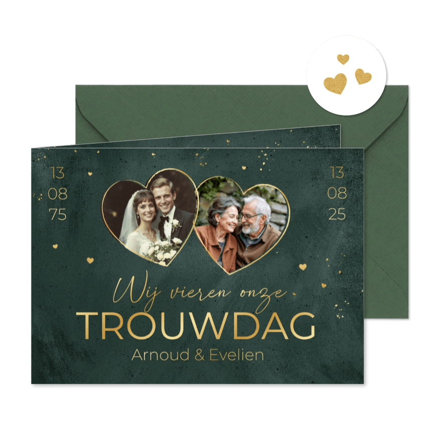 Jubileumfeest uitnodiging trouwdag feestje liefde groen - Kaartimpressie