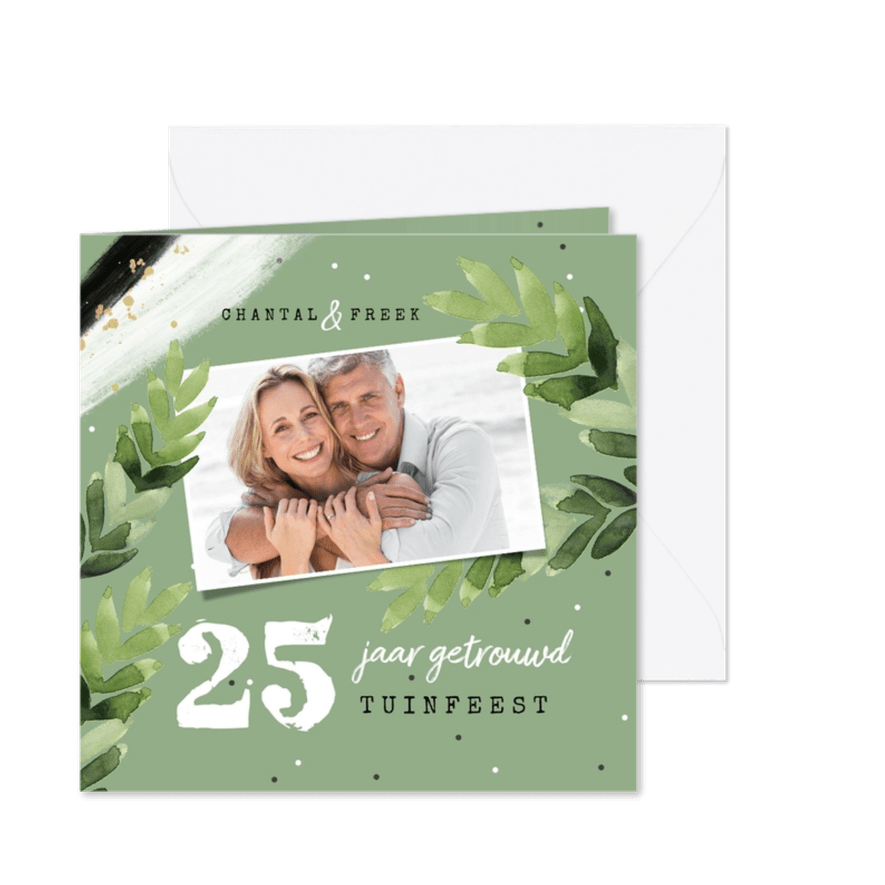 Jubileumfeest uitnodiging tuinfeest botanisch verf groen - Kaartimpressie