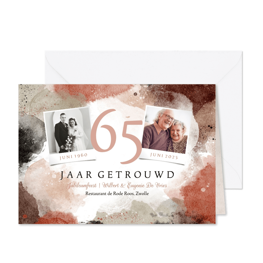 Jubileumfeest uitnodiging verf trend spetters foto's 65 jaar - Kaartimpressie