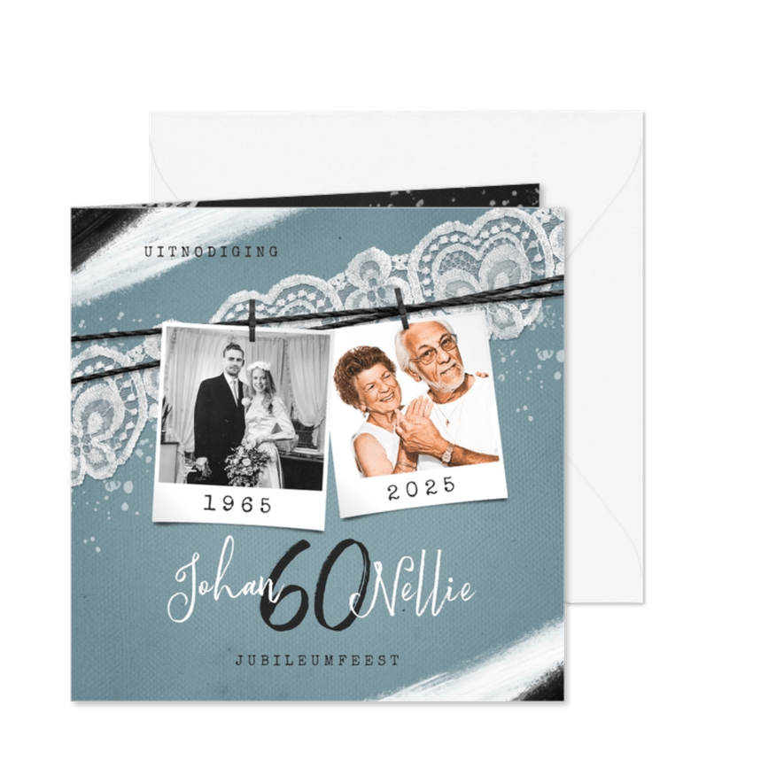 Jubileumfeest uitnodiging vintage kant verf foto - Kaartimpressie