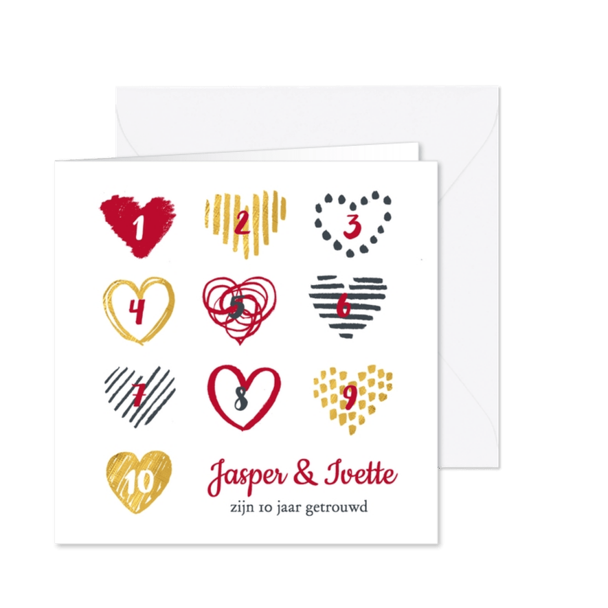 Jubileumkaart 10 hartjes - Kaartimpressie