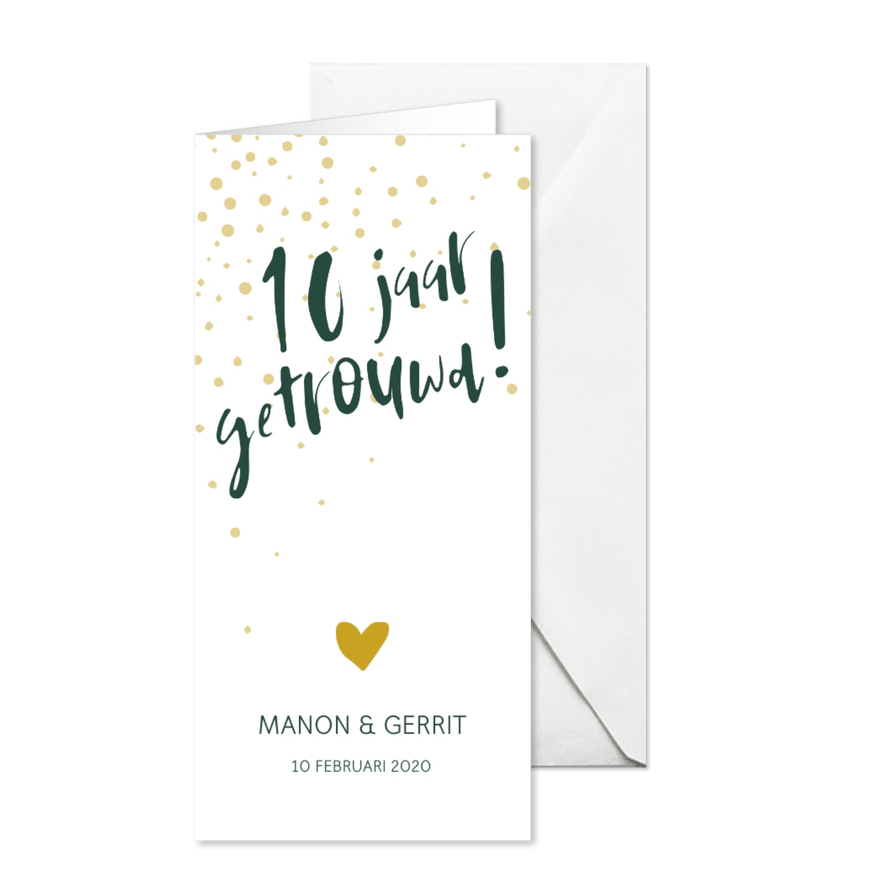 Jubileumkaart '10 jaar getrouwd!' met confetti - Kaartimpressie