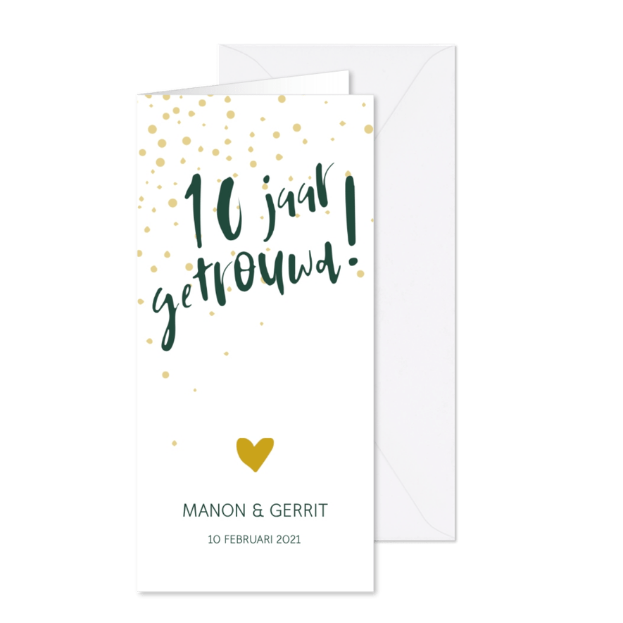 Jubileumkaart '10 jaar getrouwd!' met confetti - Kaartimpressie