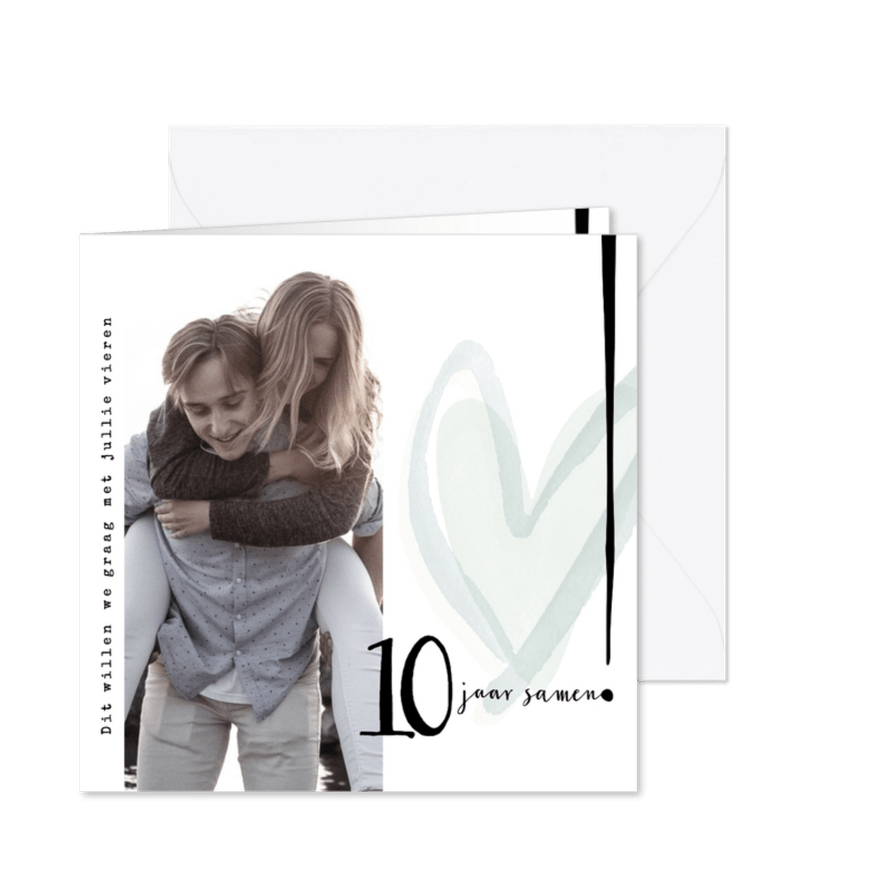 Jubileumkaart 10 jaar samen, modern met hart - Kaartimpressie