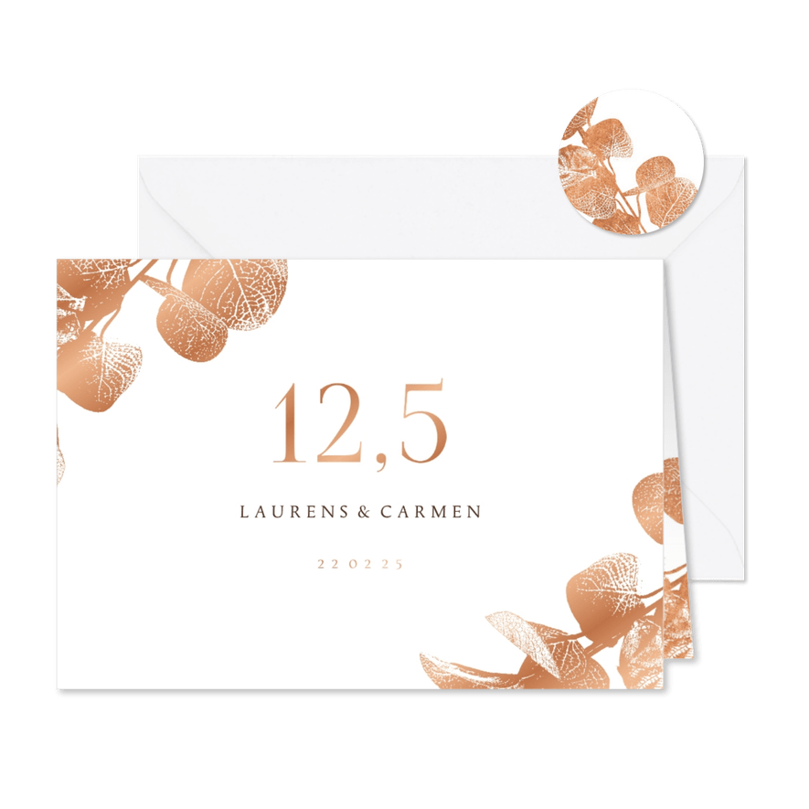 Jubileumkaart 12,5 eucalyptustak in koper - Kaartimpressie