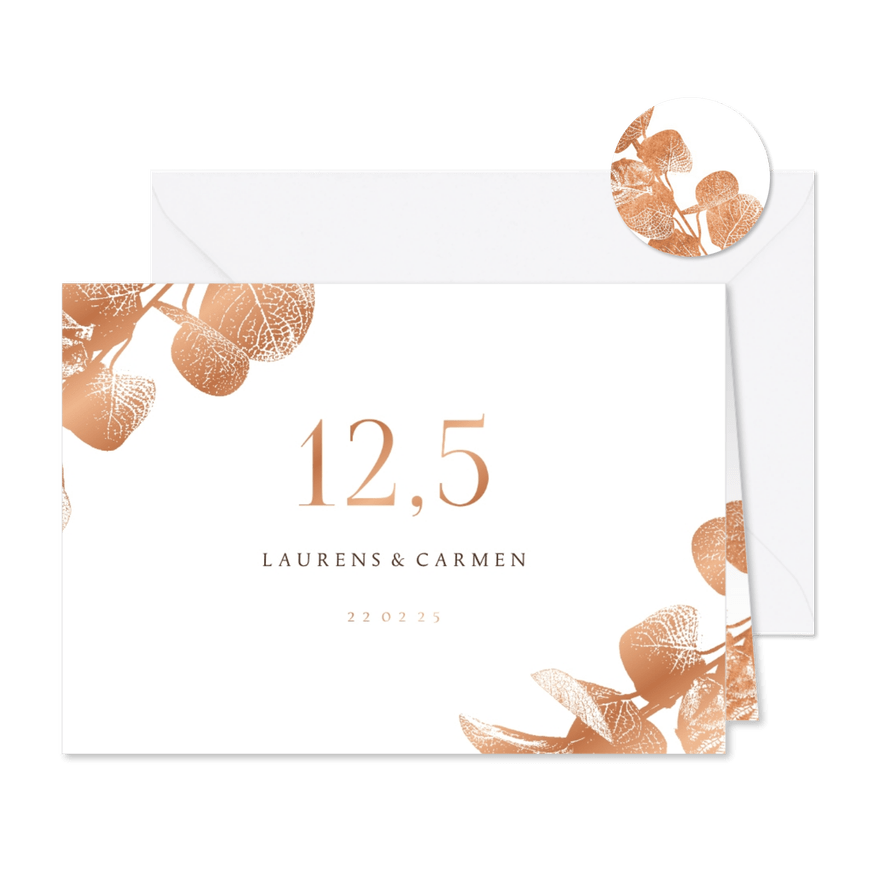 Jubileumkaart 12,5 eucalyptustak in koper - Kaartimpressie