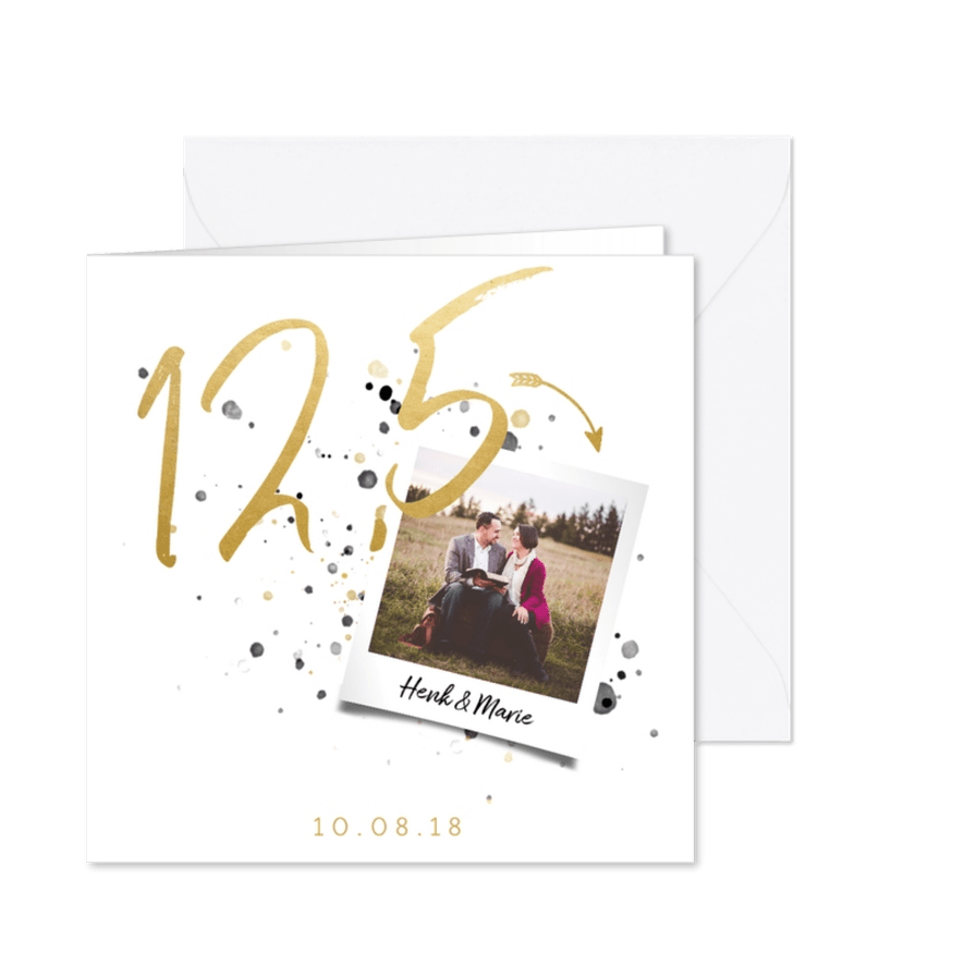 Jubileumkaart '12,5' met spetters en foto - Kaartimpressie