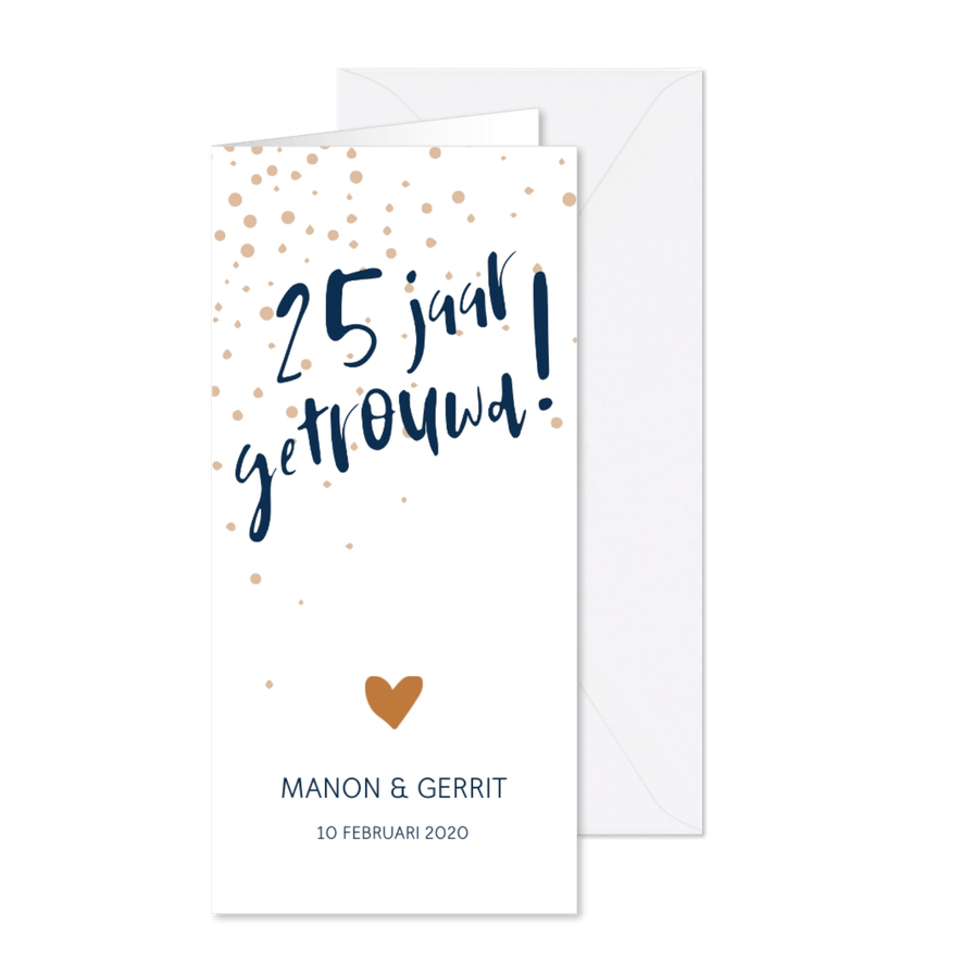 Jubileumkaart '25 jaar getrouwd!' met confetti - Kaartimpressie