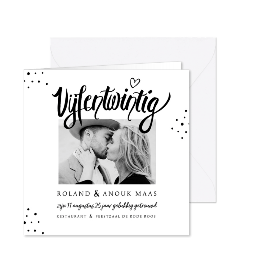 Jubileumkaart 25 jaar huwelijk stijlvol en klassiek - Kaartimpressie