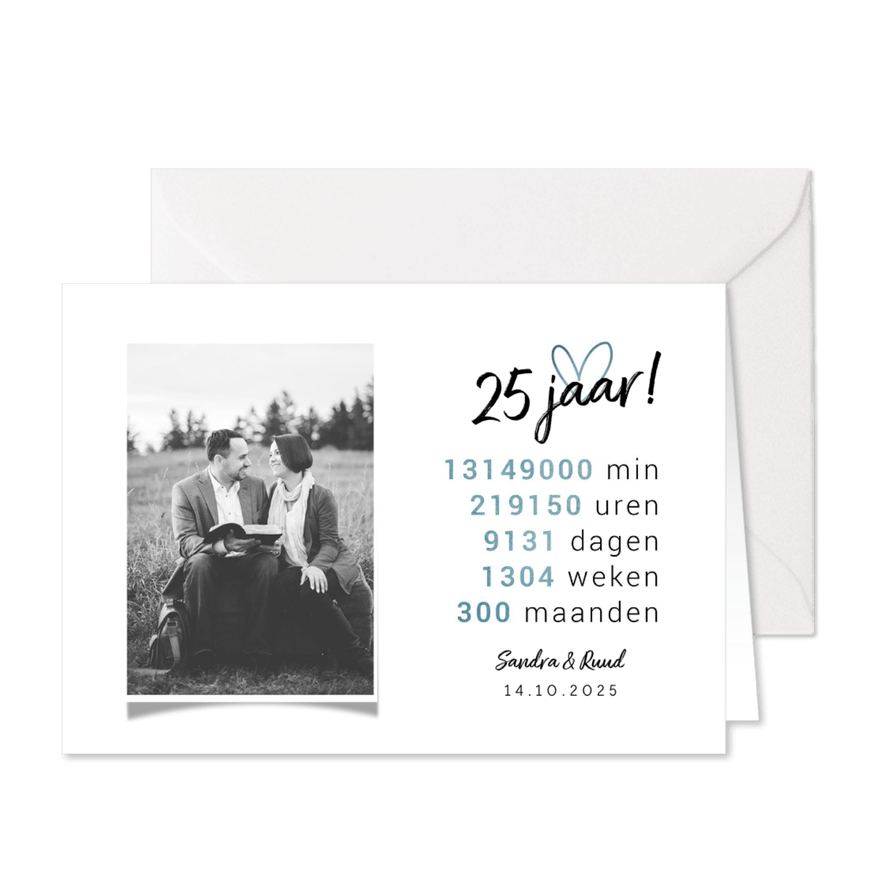 Jubileumkaart 25 jaar rekensom hartje met foto - Kaartimpressie