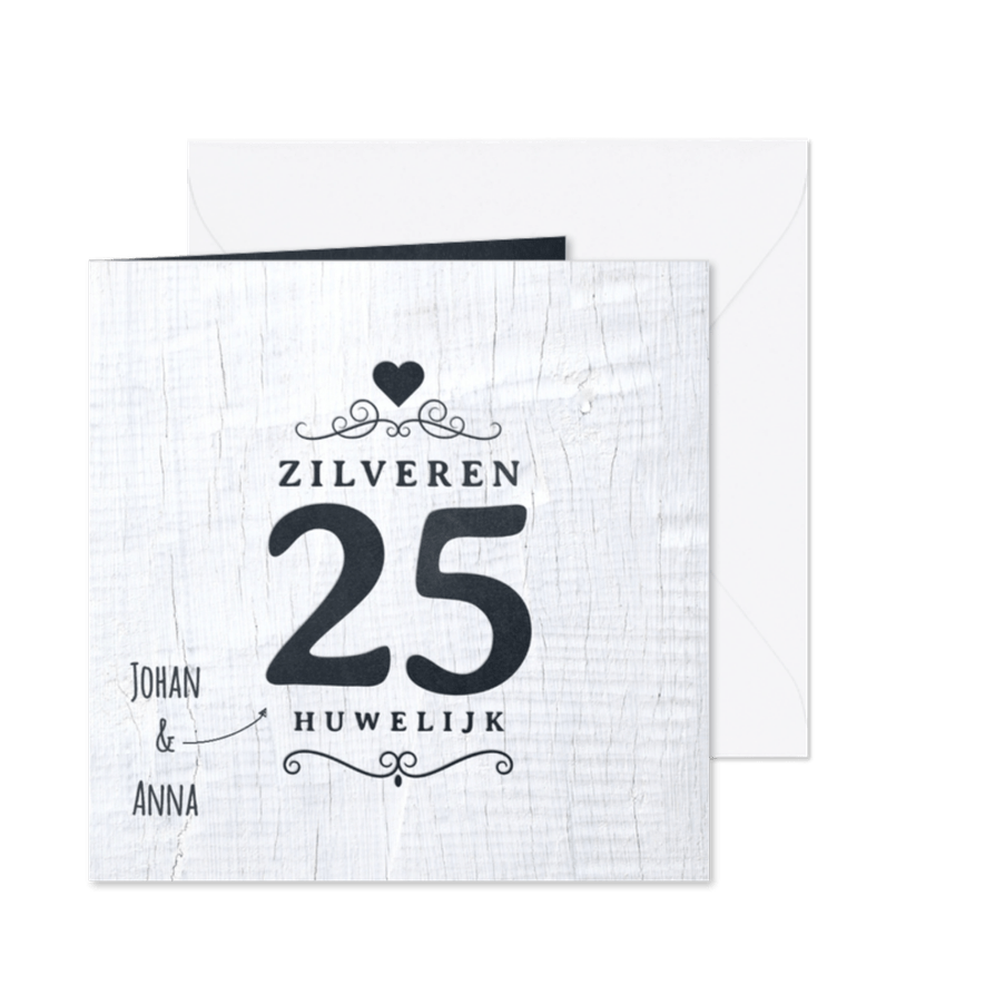 Jubileumkaart 25 jaar wit hout - Kaartimpressie